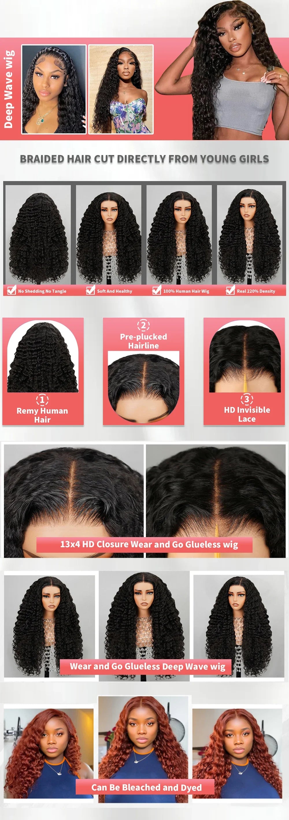 42 40 30Inch 300 Density 13x6 Hd Lace Frontal Wig Water Deep Wave Human Hair Wigs 100% Lace Curly Wigs For Black Women