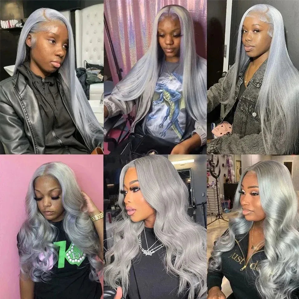 Silver Grey Color Body Wave Lace Front Wig 13x4 Hd Transparent Lace Front Human Hair Wigs Brazilian Hair Colored Wigs For Women