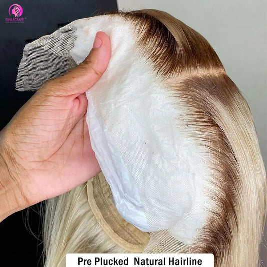 4/613 Blonde Short Bob Wig Transparent Lace Front Human Hair Wigs 13X4 Honey Blonde Dark Root Colored Short Bob Lace Frontal Wig