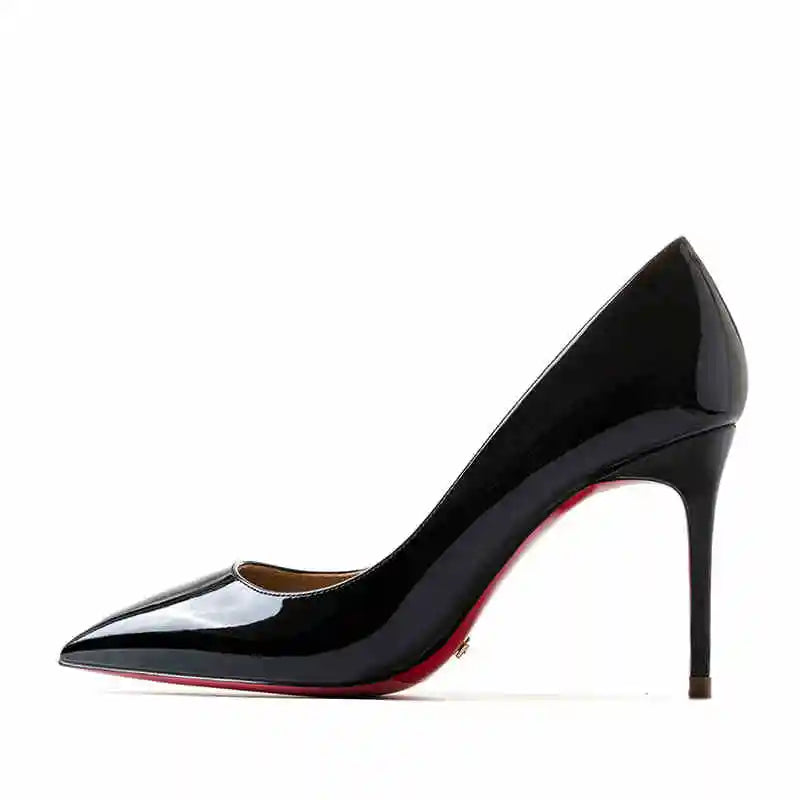 Women's heels 2025 trend Leather Luxury Pumps Red Bottom Pointed Toe High Heels Elegant Stiletto Party Ladies Shoes Woman 12cm