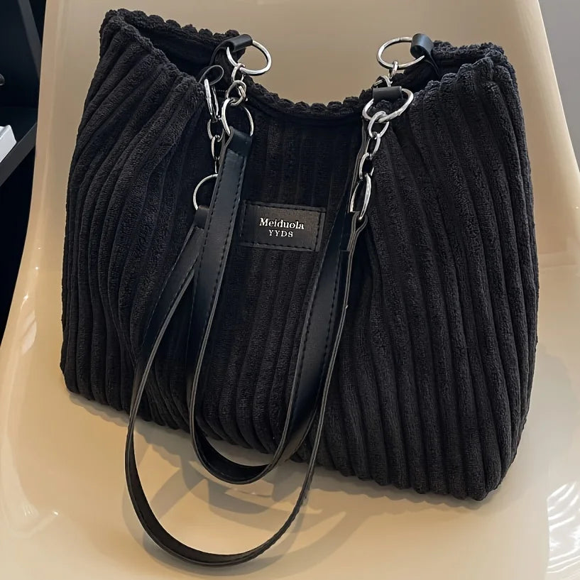 Stylish Soft Corduroy Tote Bag for Women Large Plush Shoulder Bag with Zip Large Capacity Women's Handbag
