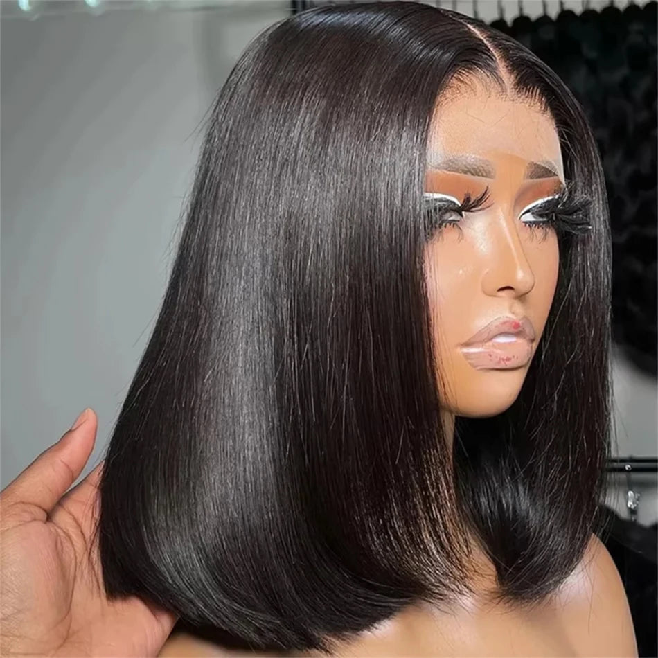 Hot Sale Short Bob Wigs Wear Go Glueless Bone Straight Human Hair Wigs 13x4 Transparent Lace Front Wig Perruques Cheveux Humains