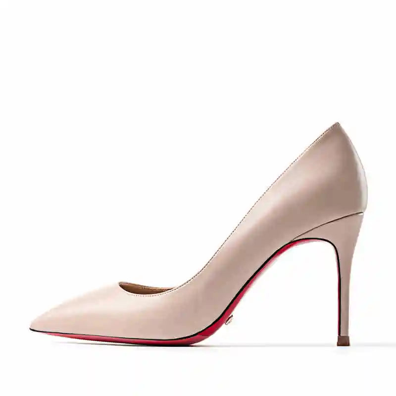 Women's heels 2025 trend Leather Luxury Pumps Red Bottom Pointed Toe High Heels Elegant Stiletto Party Ladies Shoes Woman 12cm