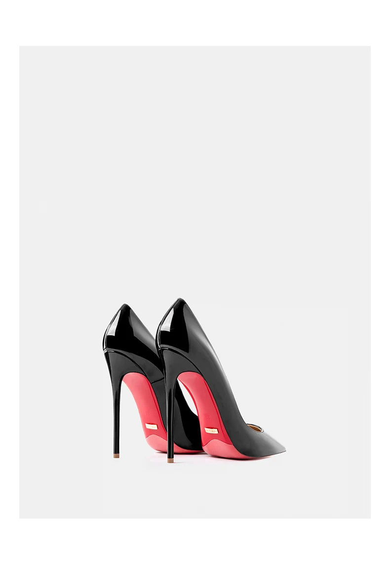 Women's heels 2025 trend Leather Luxury Pumps Red Bottom Pointed Toe High Heels Elegant Stiletto Party Ladies Shoes Woman 12cm