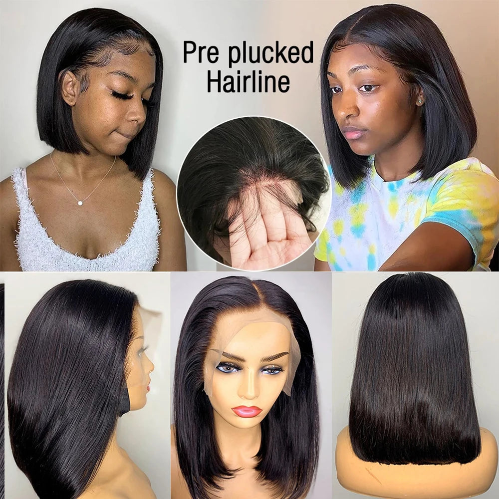 Hot Sale Short Bob Wigs Wear Go Glueless Bone Straight Human Hair Wigs 13x4 Transparent Lace Front Wig Perruques Cheveux Humains