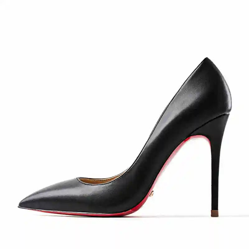 Women's heels 2025 trend Leather Luxury Pumps Red Bottom Pointed Toe High Heels Elegant Stiletto Party Ladies Shoes Woman 12cm