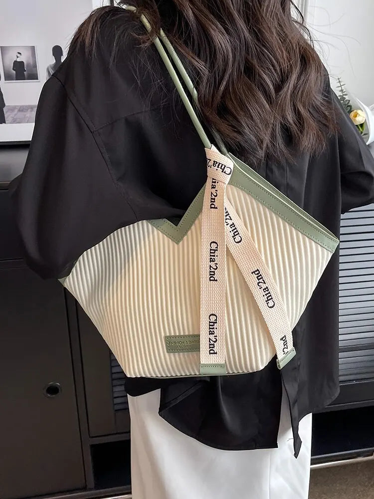 Korean Style Big Bag Women's Bag Casual All-match Canvas Bag Commuter Shoulder Bag Student Tote Bag