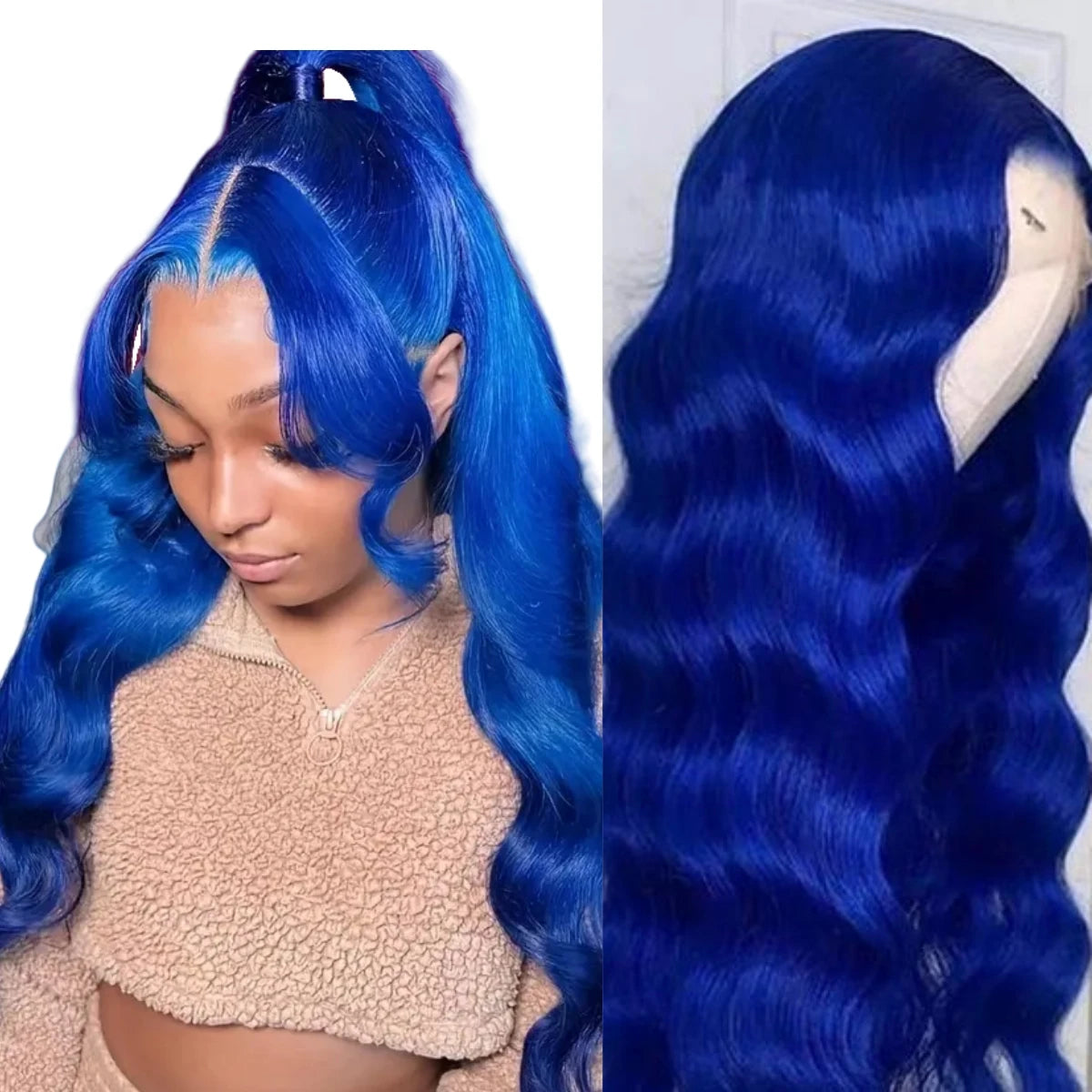 13x4 Navy Blue Body Wave Lace Frontal Wigs Brazilian Hair Wigs Blue Colored HD Transparent Lace Front Wigs For Women Pre Plucked