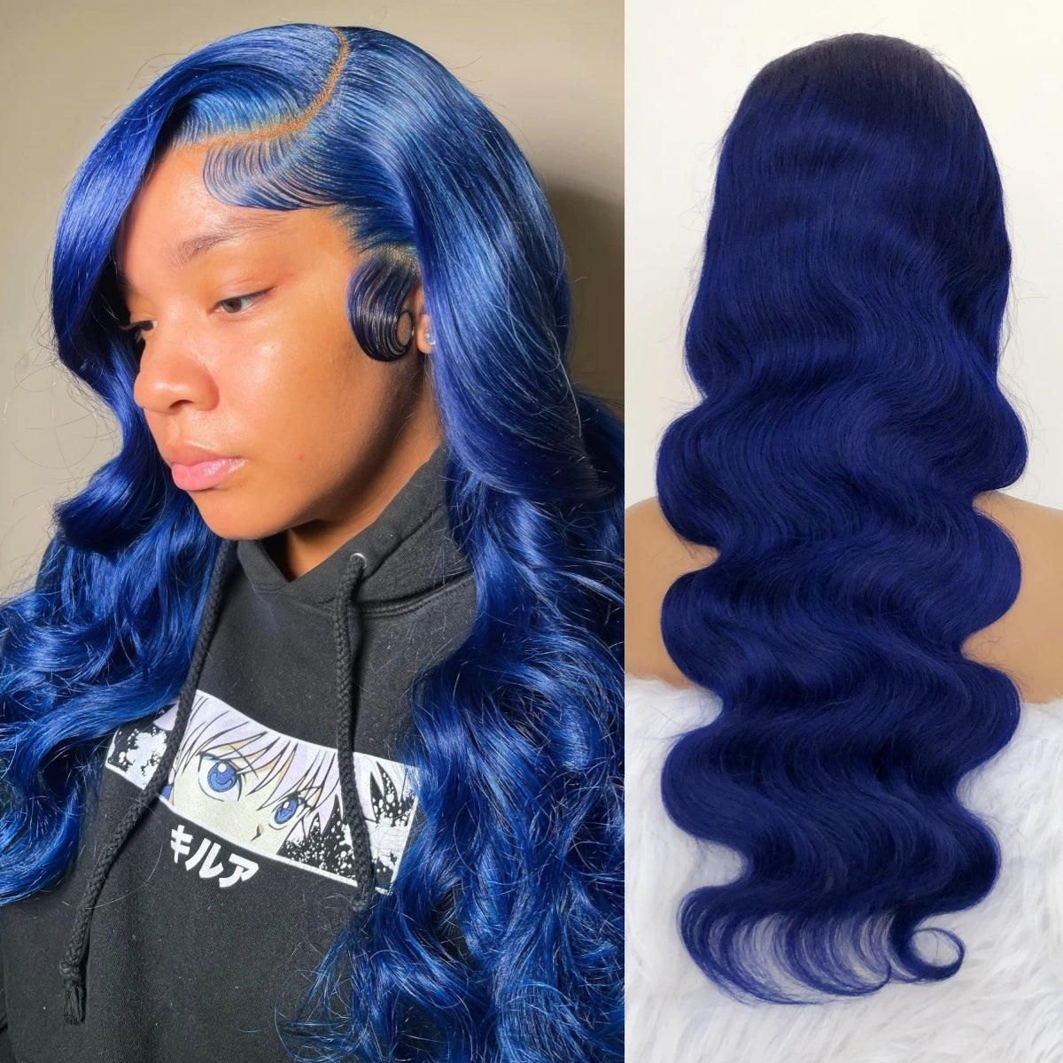 13x4 Navy Blue Body Wave Lace Frontal Wigs Brazilian Hair Wigs Blue Colored HD Transparent Lace Front Wigs For Women Pre Plucked