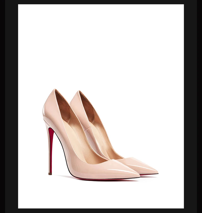 Women's heels 2025 trend Leather Luxury Pumps Red Bottom Pointed Toe High Heels Elegant Stiletto Party Ladies Shoes Woman 12cm