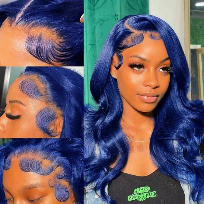Dark Blue 13x4 HD Lace Front Human Hair Wigs For Women Pre Plucked Blue Body Wave Transparent Lace Frontal Wigs 100% Human Hair