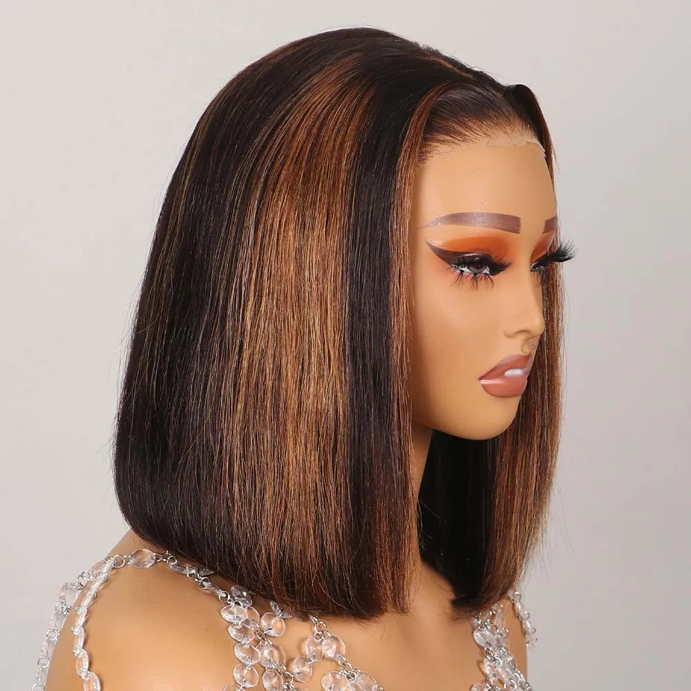 Highlight 6x5 Glueless Wig Wear and Go Human Hair Short Bob Wig 13x4 Transparent Lace Frontal Wigs Pre Cut Lace Bleached Knots
