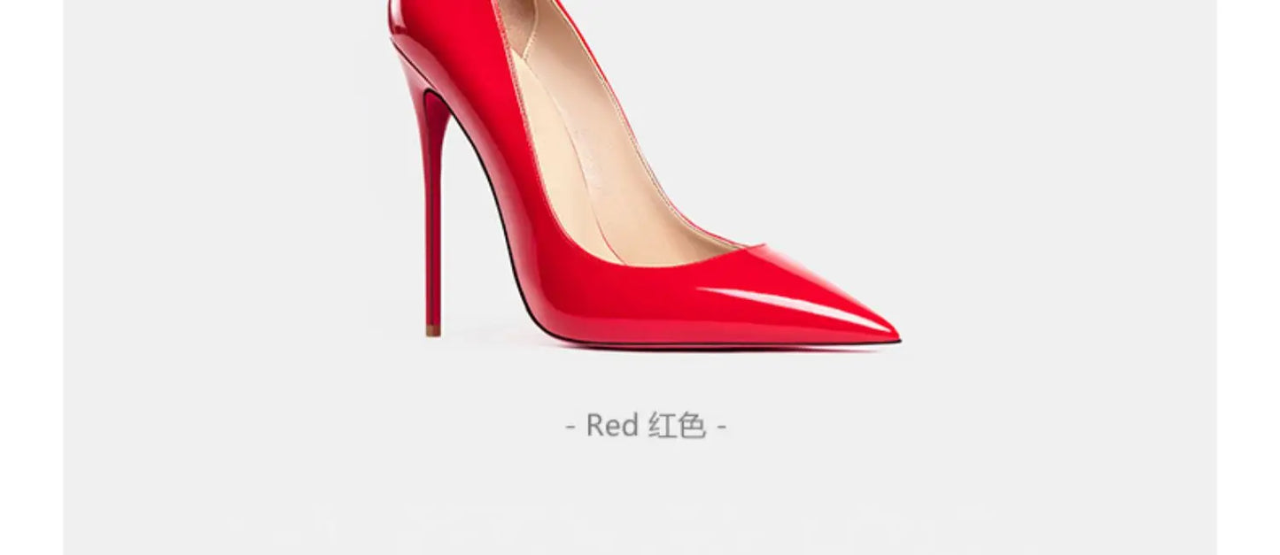 Women's heels 2025 trend Leather Luxury Pumps Red Bottom Pointed Toe High Heels Elegant Stiletto Party Ladies Shoes Woman 12cm