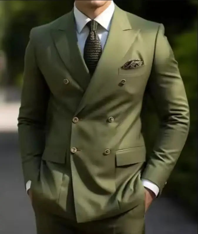 High Quality Brown Men Suits 2024 Double Breasted Bespoke Wedding Suit Peaked Lapel Formal Blazer Slim Fit 2 Piece Jacket Pants