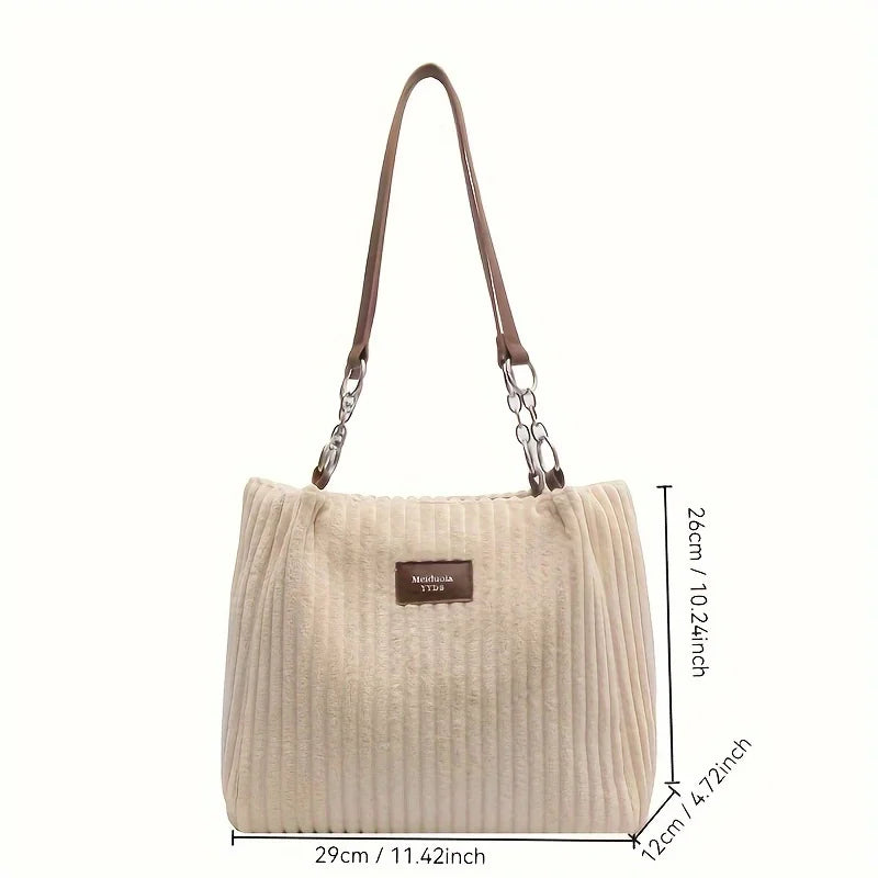 Stylish Soft Corduroy Tote Bag for Women Large Plush Shoulder Bag with Zip Large Capacity Women's Handbag