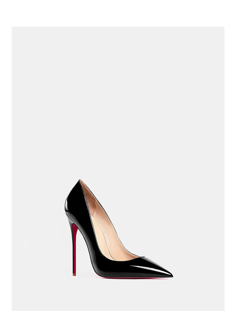 Women's heels 2025 trend Leather Luxury Pumps Red Bottom Pointed Toe High Heels Elegant Stiletto Party Ladies Shoes Woman 12cm