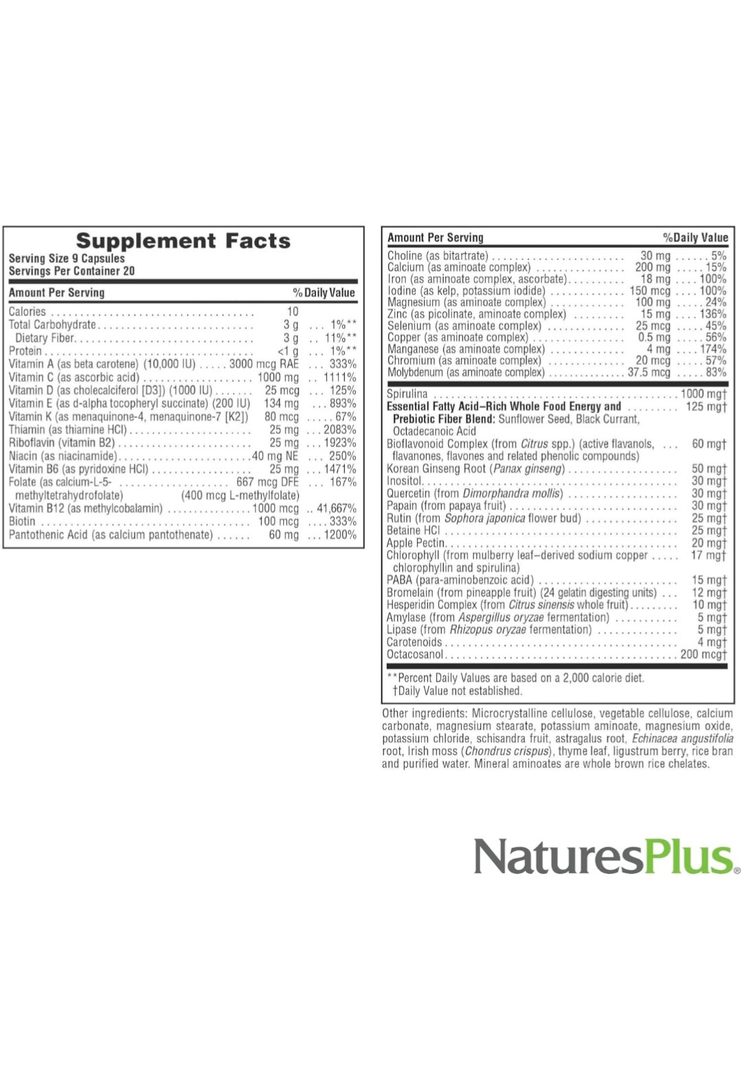 Multivitamin & Mineral Supplement,Source of Life Original Capsules,180 capsules