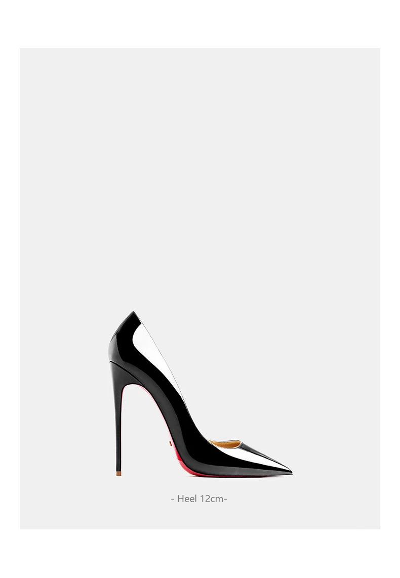 Women's heels 2025 trend Leather Luxury Pumps Red Bottom Pointed Toe High Heels Elegant Stiletto Party Ladies Shoes Woman 12cm