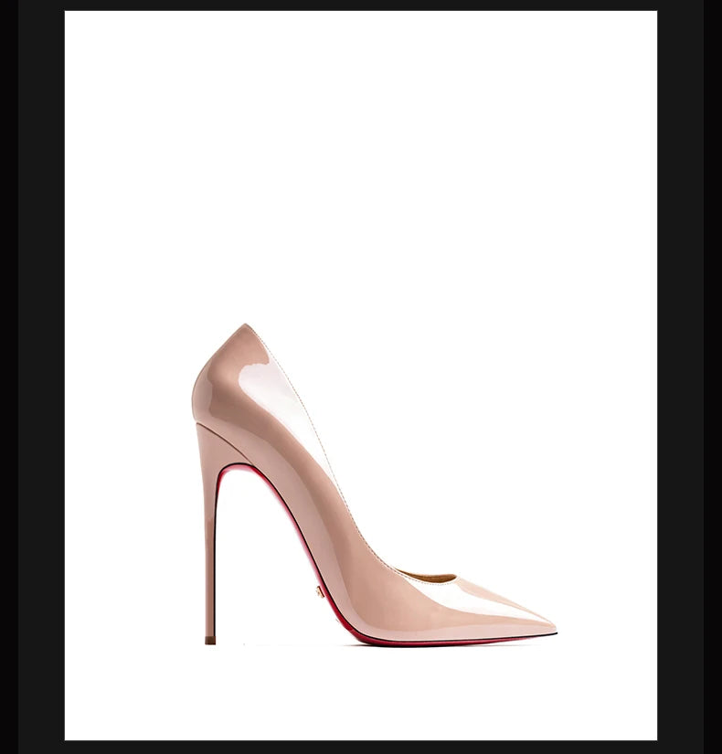 Women's heels 2025 trend Leather Luxury Pumps Red Bottom Pointed Toe High Heels Elegant Stiletto Party Ladies Shoes Woman 12cm