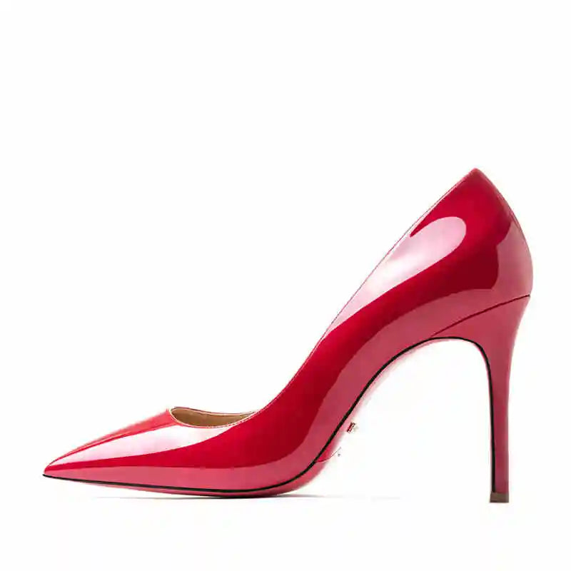 Women's heels 2025 trend Leather Luxury Pumps Red Bottom Pointed Toe High Heels Elegant Stiletto Party Ladies Shoes Woman 12cm