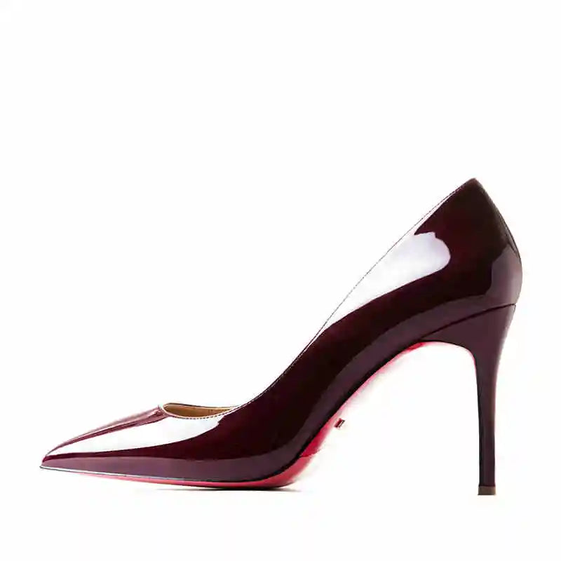Women's heels 2025 trend Leather Luxury Pumps Red Bottom Pointed Toe High Heels Elegant Stiletto Party Ladies Shoes Woman 12cm
