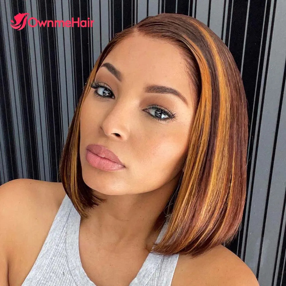 Highlight 6x5 Glueless Wig Wear and Go Human Hair Short Bob Wig 13x4 Transparent Lace Frontal Wigs Pre Cut Lace Bleached Knots