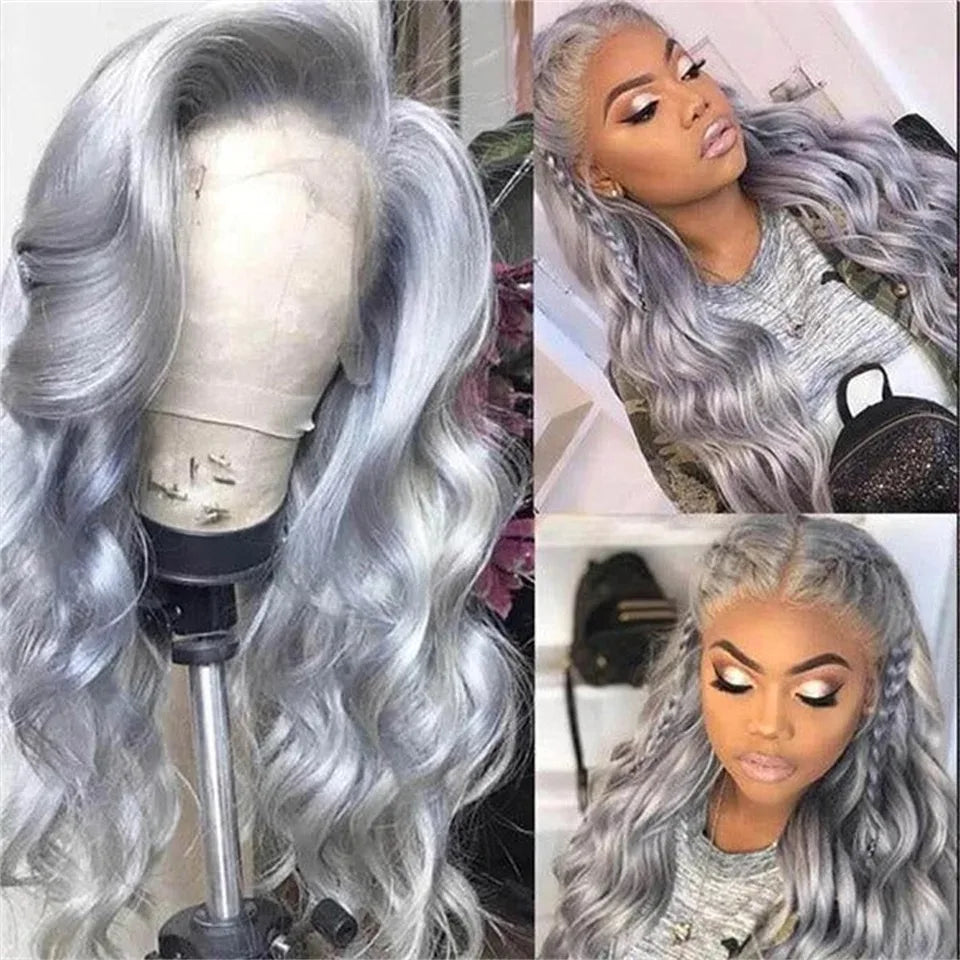 Silver Grey Color Body Wave Lace Front Wig 13x4 Hd Transparent Lace Front Human Hair Wigs Brazilian Hair Colored Wigs For Women
