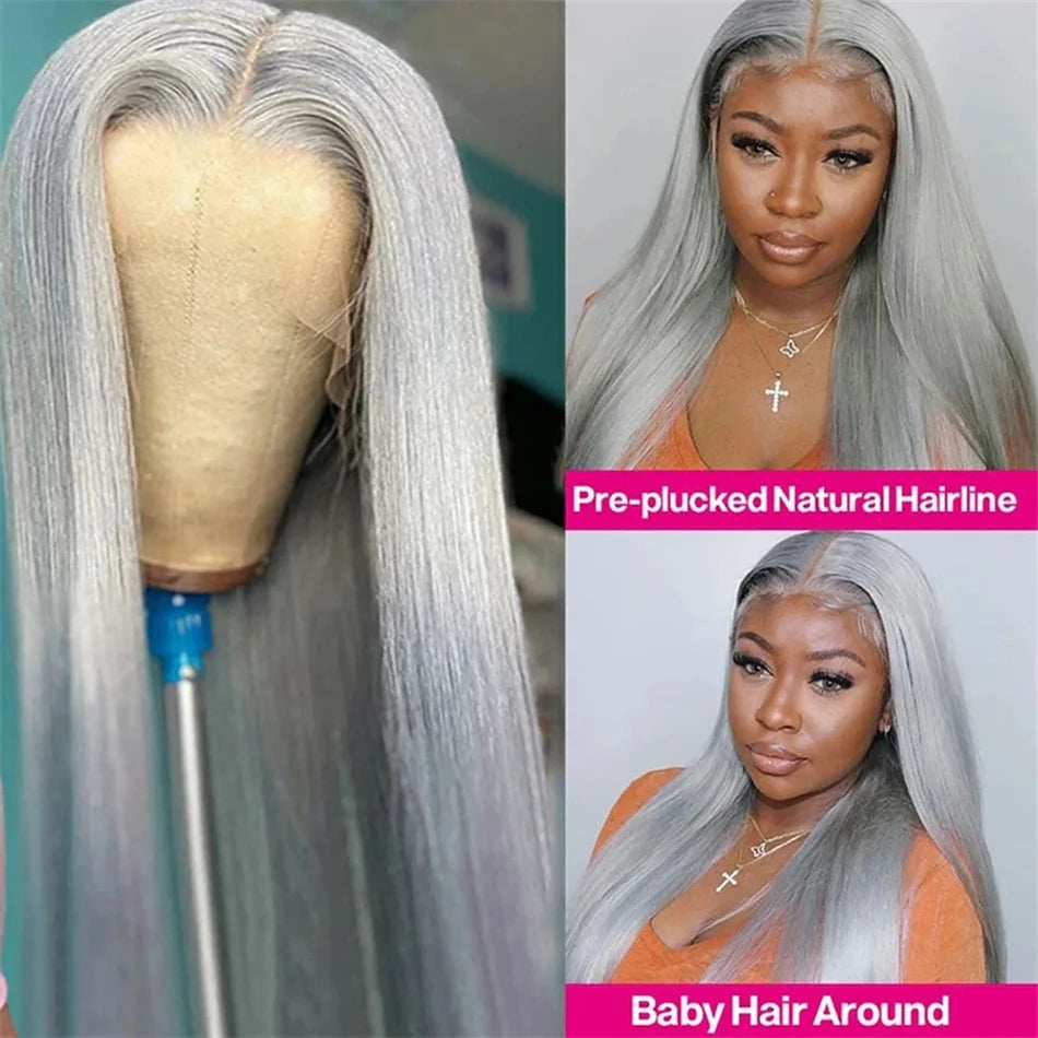 Silver Grey Color Body Wave Lace Front Wig 13x4 Hd Transparent Lace Front Human Hair Wigs Brazilian Hair Colored Wigs For Women