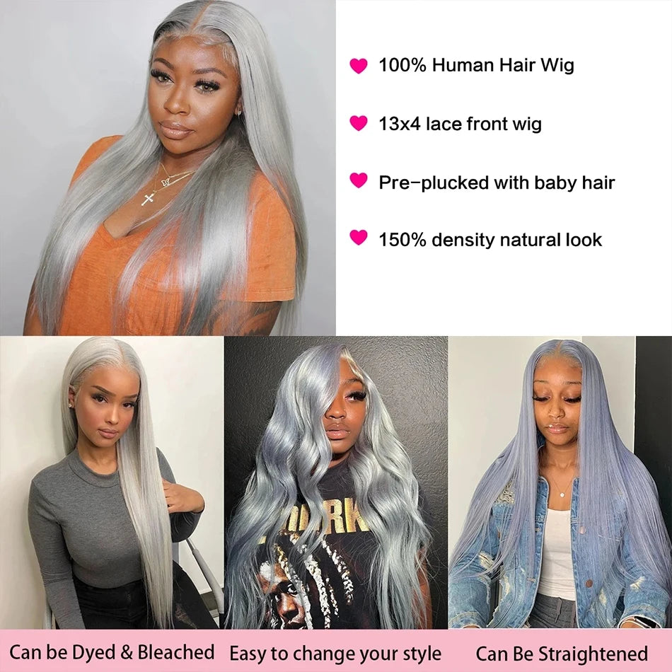 Silver Grey Color Body Wave Lace Front Wig 13x4 Hd Transparent Lace Front Human Hair Wigs Brazilian Hair Colored Wigs For Women