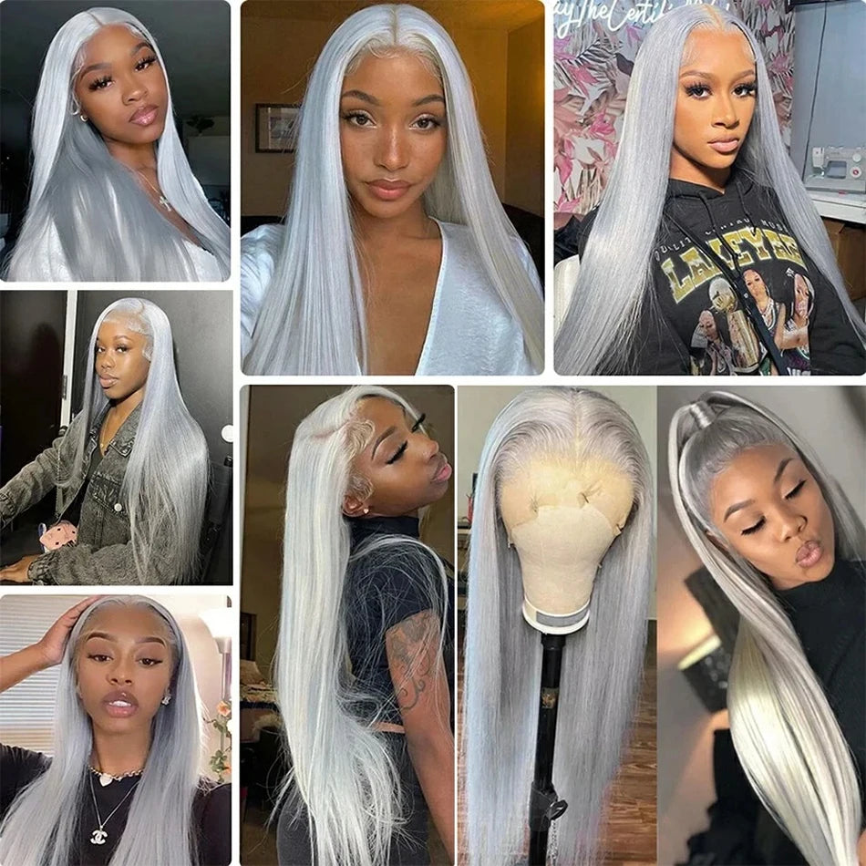 Silver Grey Color Body Wave Lace Front Wig 13x4 Hd Transparent Lace Front Human Hair Wigs Brazilian Hair Colored Wigs For Women