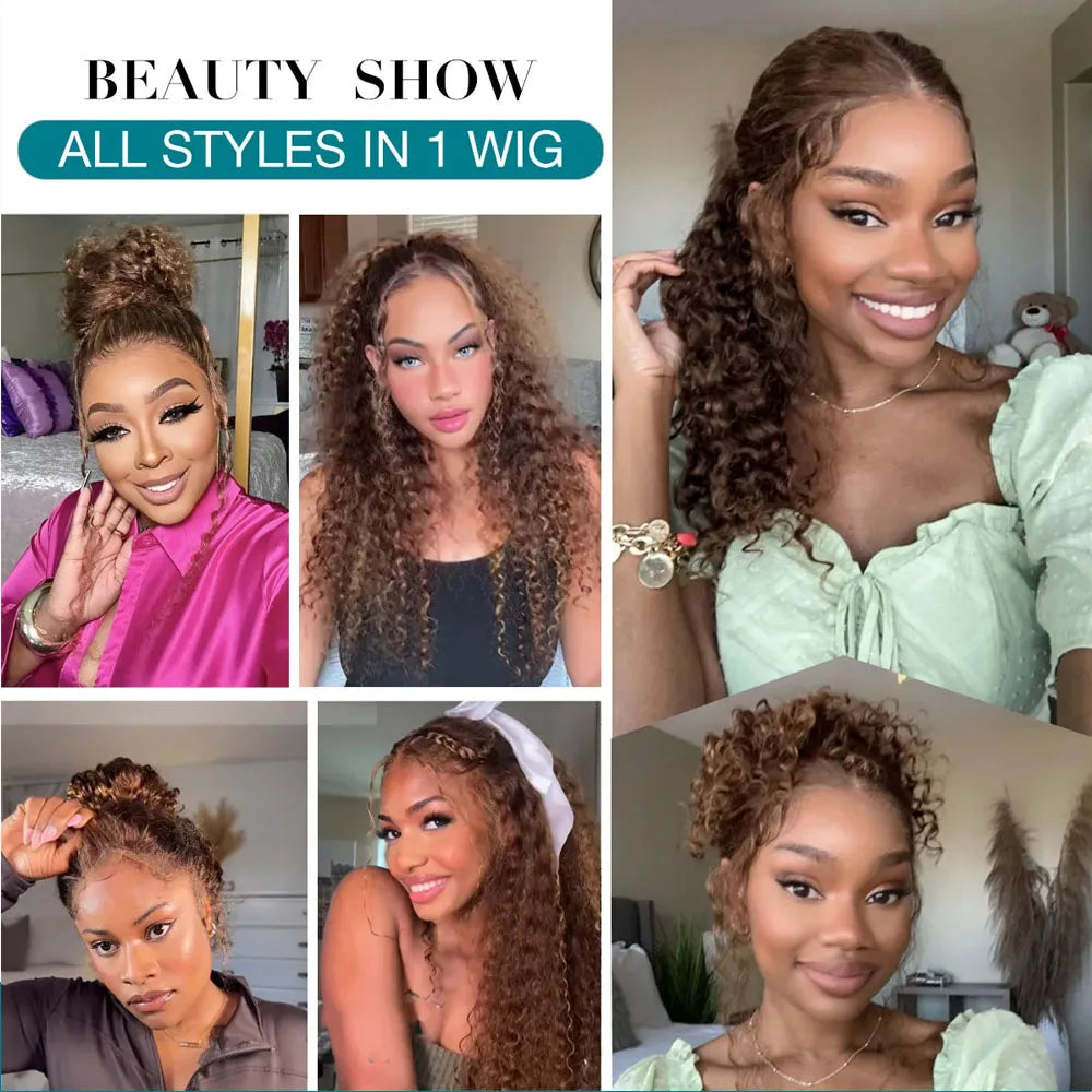 250 Density Deep Wave 360 Lace Front Human Hair Wig Water Wave Colored Lace Frontal Wig Chocolate Brown Glueless Wig Human Hair