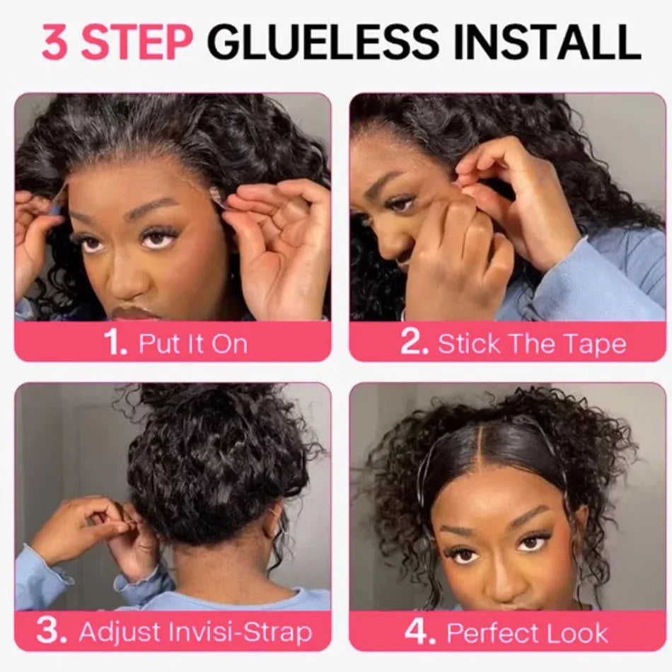 Invisible Strap 360 Full HD Lace Wig Deep Water Wave Human Hair Wig 34Inch Lace Frontal Wig Drawstring 360 Frontal Wig Glueless