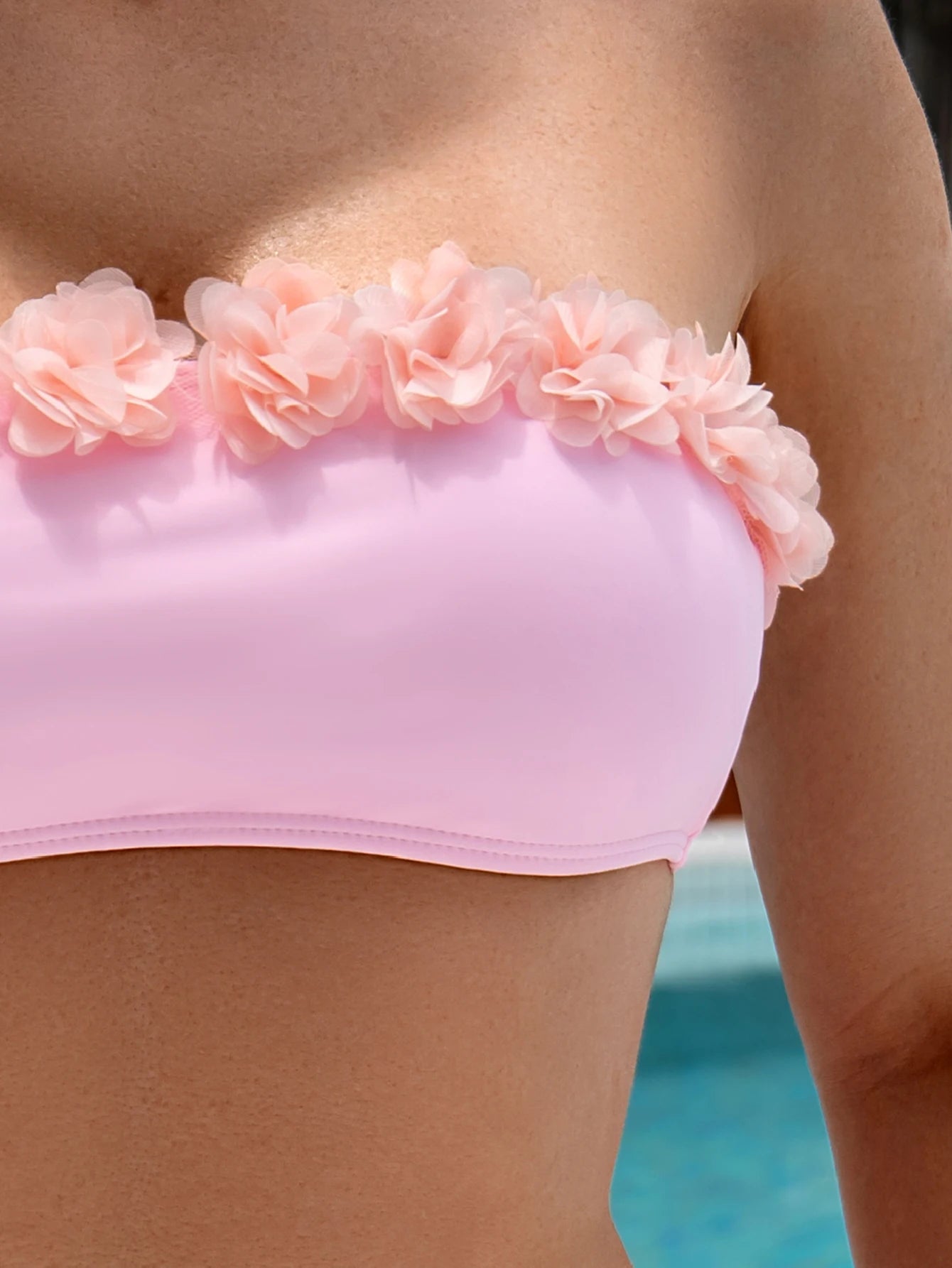 Floral Edge Bikini Set Off Shoulder Pink Swimsuit Female Swimwear Women Thong Bikinis Bather Swimming Beachwear Bathing Suit