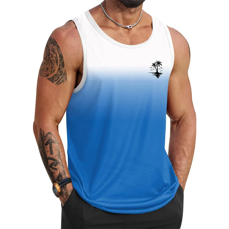 Tropical Palm Tree Pattern Tank Top Men 3d Printing Sleeveless T Shirt Summer Street Hawaiian Beach Workout Fitness Tee Shirts