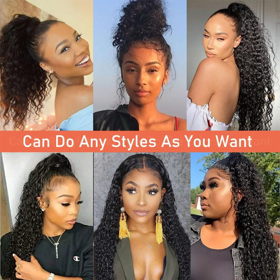 Invisible Strap 360 Full HD Lace Wig Deep Water Wave Human Hair Wig 34Inch Lace Frontal Wig Drawstring 360 Frontal Wig Glueless