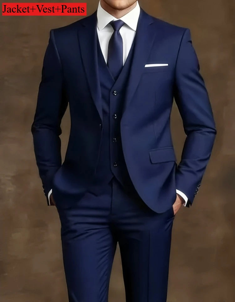Elegant Men's Suit Sets- Slim Fit Tuxedo Set for Weddings & Formal Occasions, Black Suit