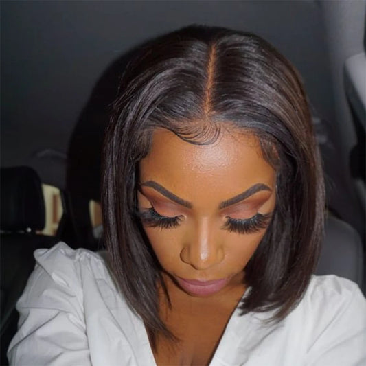 Hot Sale Short Bob Wigs Wear Go Glueless Bone Straight Human Hair Wigs 13x4 Transparent Lace Front Wig Perruques Cheveux Humains