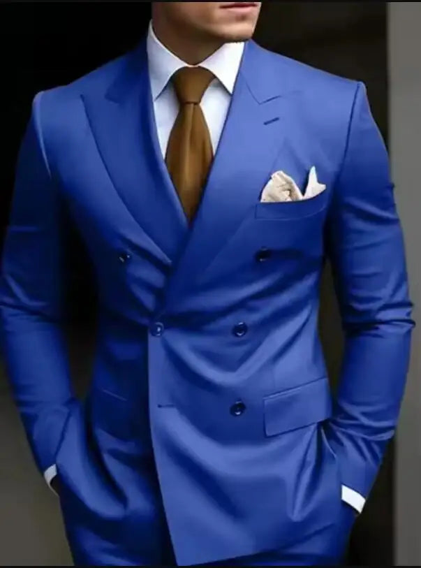 High Quality Brown Men Suits 2024 Double Breasted Bespoke Wedding Suit Peaked Lapel Formal Blazer Slim Fit 2 Piece Jacket Pants