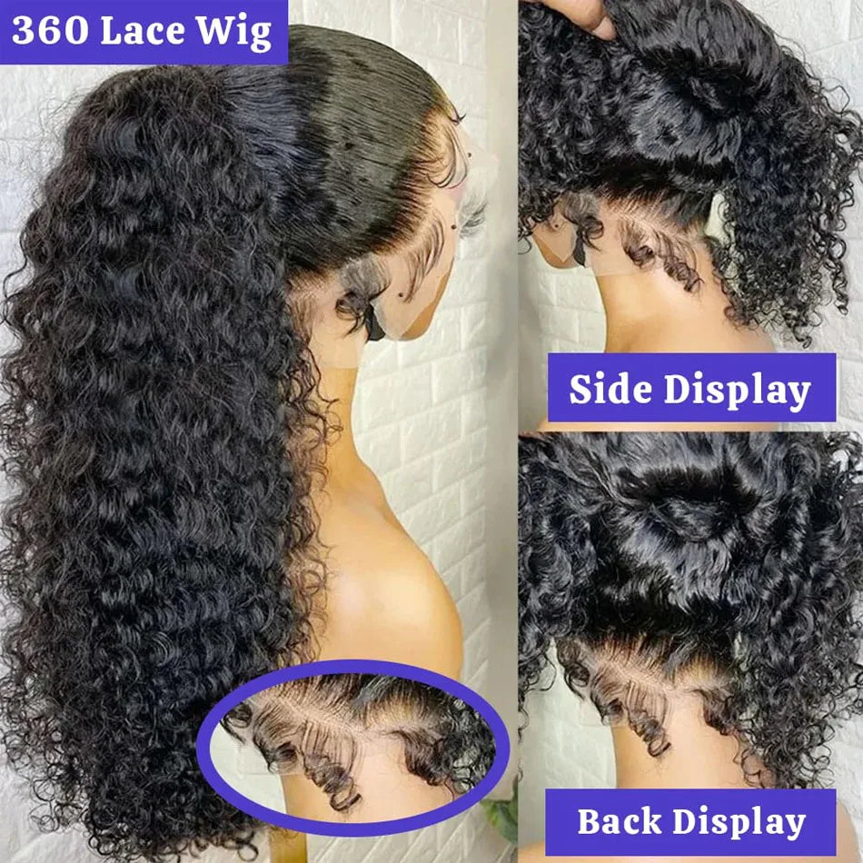 Invisible Strap 360 Full HD Lace Wig Deep Water Wave Human Hair Wig 34Inch Lace Frontal Wig Drawstring 360 Frontal Wig Glueless