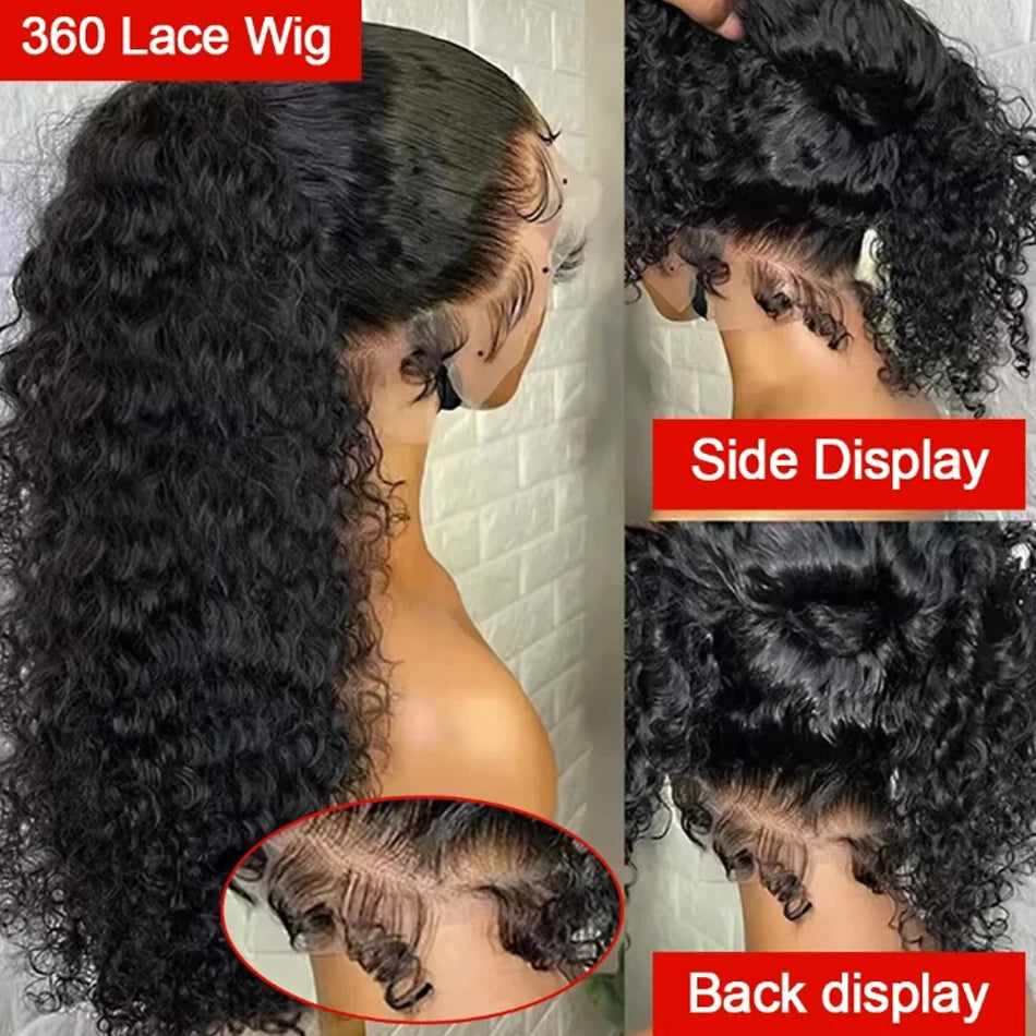 Invisible Strap 360 Full HD Lace Wig Deep Water Wave Human Hair Wig 34Inch Lace Frontal Wig Drawstring 360 Frontal Wig Glueless