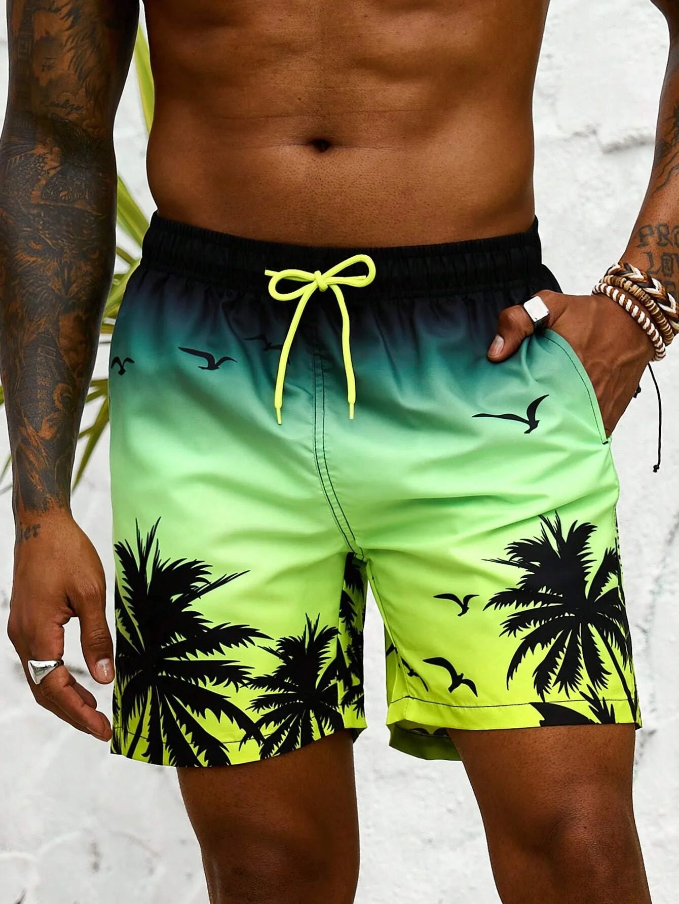 Vacation Men's Palm Tree Print Drawstring Waist Board Shorts Summer  Fashion Swim Trunks 3D Print Breathable Short Streetwear