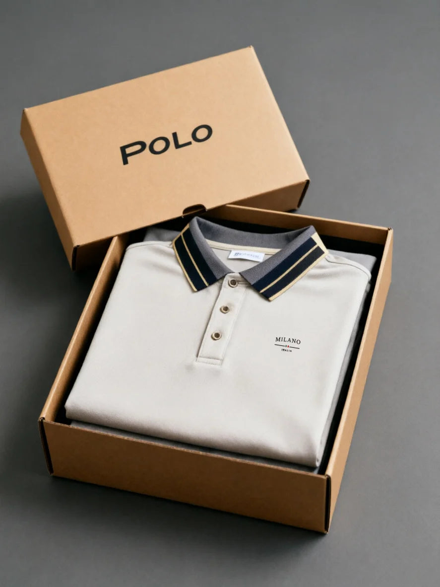 Classic White Polo Shirt with Contrast Collar and Embroidered Logo