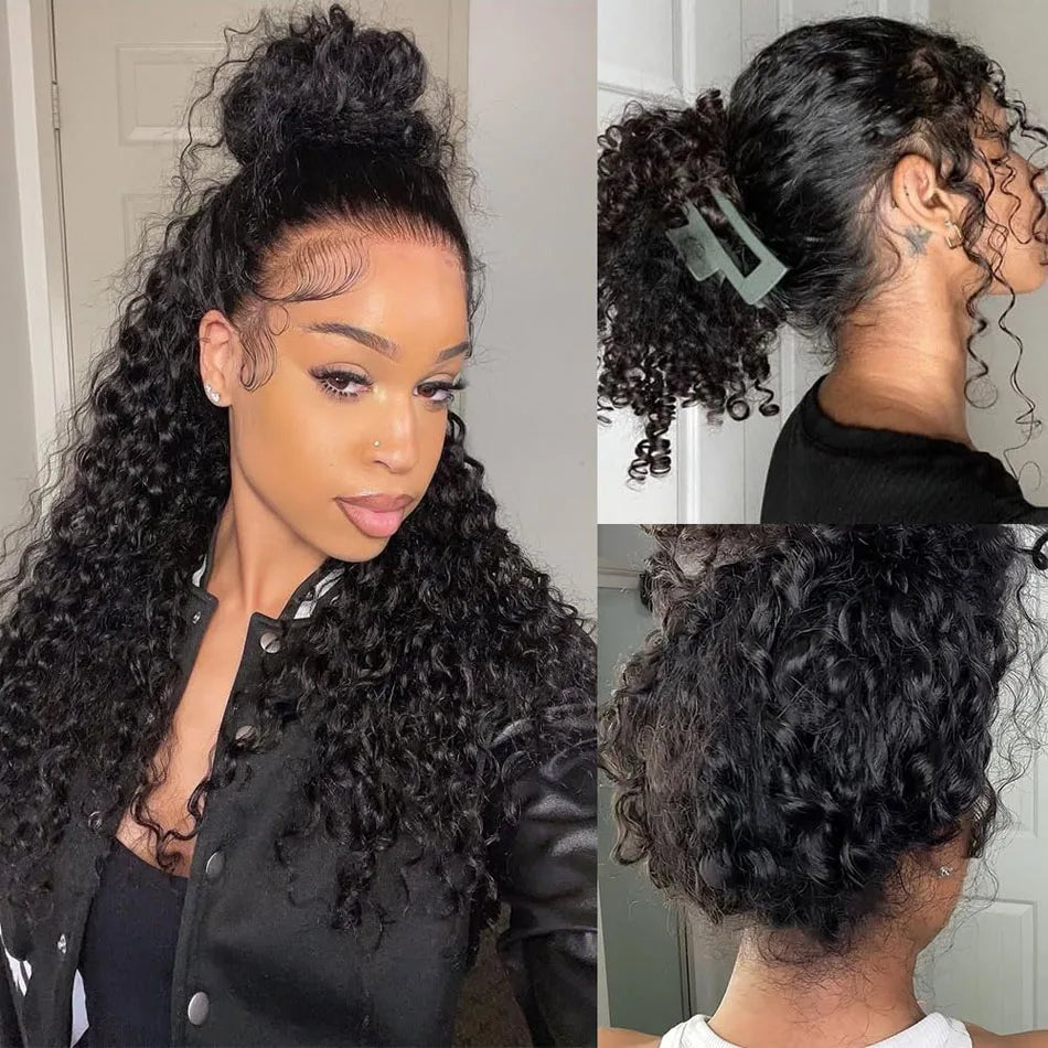 Invisible Strap 360 Full HD Lace Wig Deep Water Wave Human Hair Wig 34Inch Lace Frontal Wig Drawstring 360 Frontal Wig Glueless