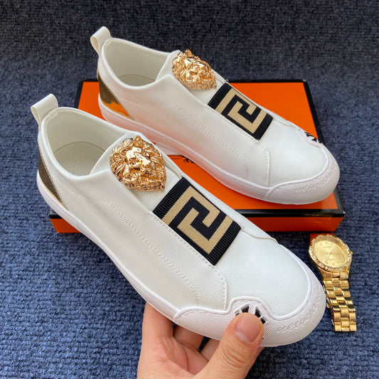 Original shoe brand Lion head casual shoes for man luxury loafers designer shoes casual sneakers for man flats black white