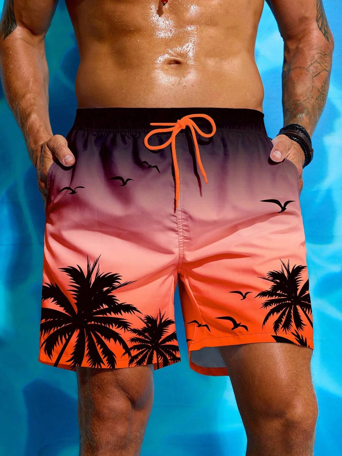Vacation Men's Palm Tree Print Drawstring Waist Board Shorts Summer  Fashion Swim Trunks 3D Print Breathable Short Streetwear