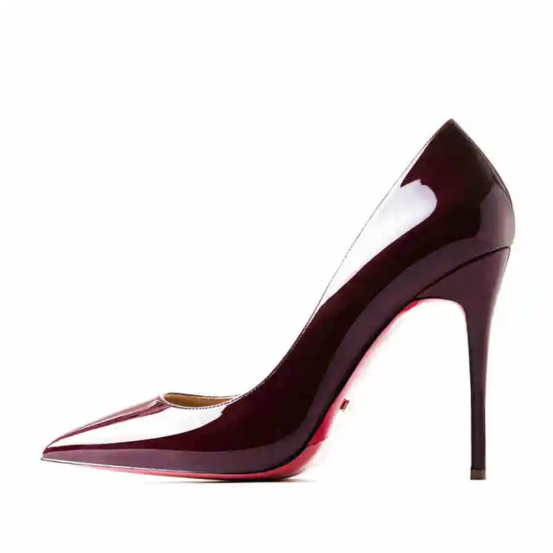 Women's heels 2025 trend Leather Luxury Pumps Red Bottom Pointed Toe High Heels Elegant Stiletto Party Ladies Shoes Woman 12cm