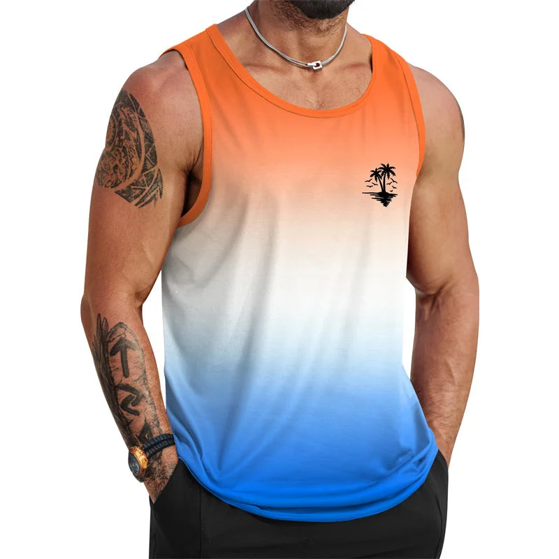 Tropical Palm Tree Pattern Tank Top Men 3d Printing Sleeveless T Shirt Summer Street Hawaiian Beach Workout Fitness Tee Shirts