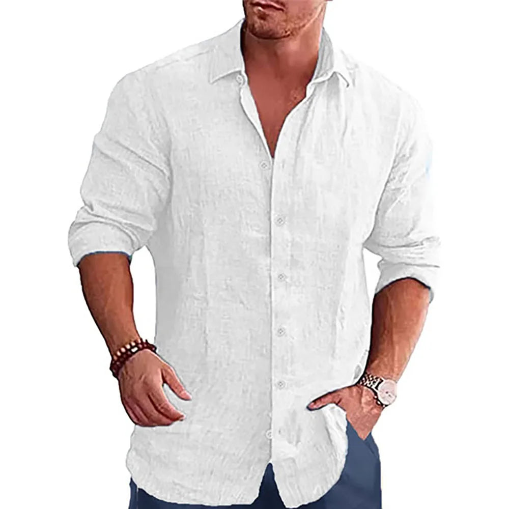 Men's Long Sleeve Shirt Suit Casual Simple Style Lapel Collar Lightweight Breathable Outfit Male Fashion Sets Spring Summer