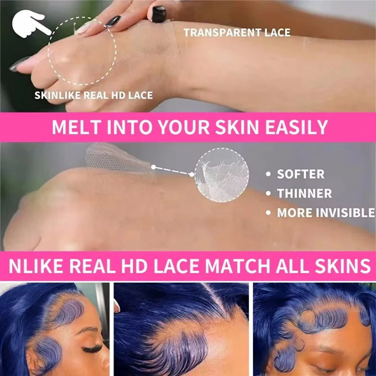 13x4 Navy Blue Body Wave Lace Frontal Wigs Brazilian Hair Wigs Blue Colored HD Transparent Lace Front Wigs For Women Pre Plucked