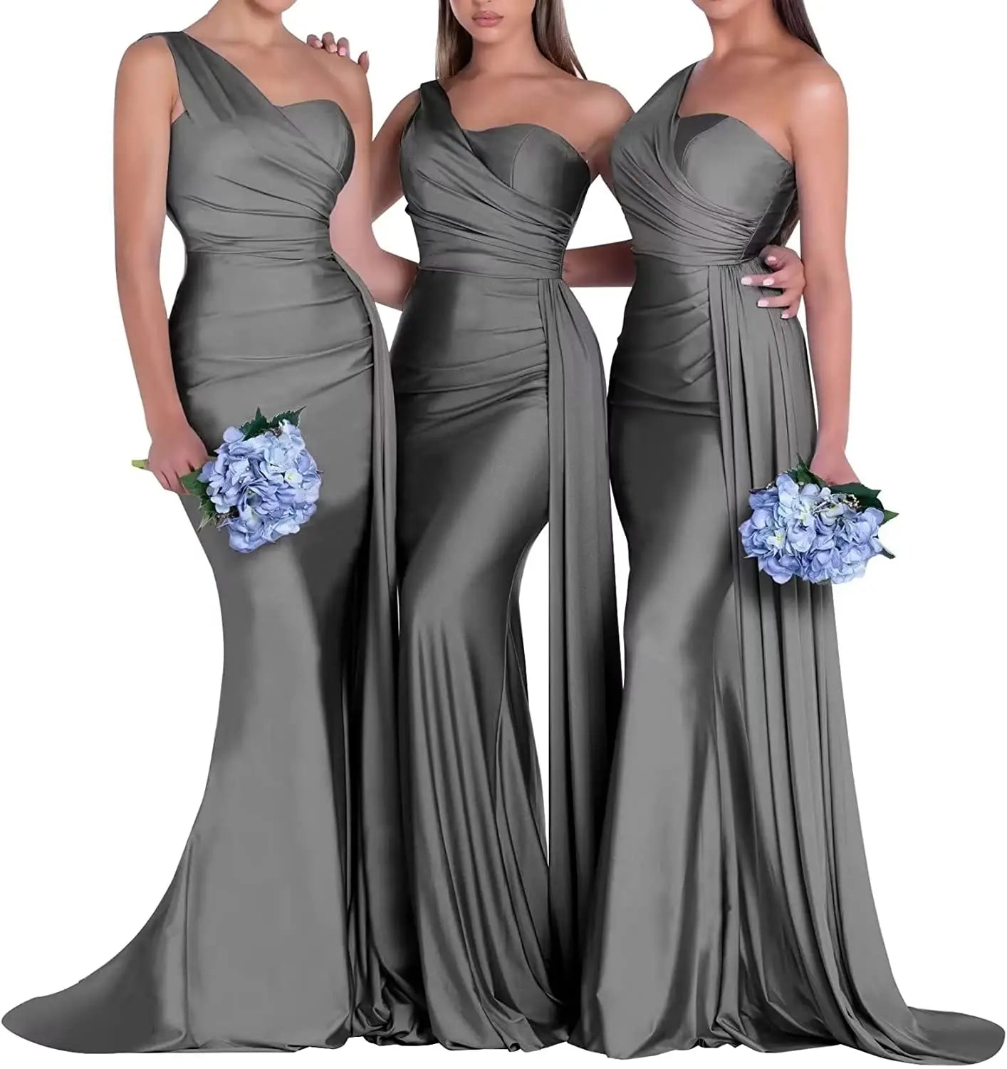 Women's One Shoulder Mermaid Satin Bridesmaid Dresses with Slit 2025 Elegant Pleated Long Formal Evening Party Gowns Customized
